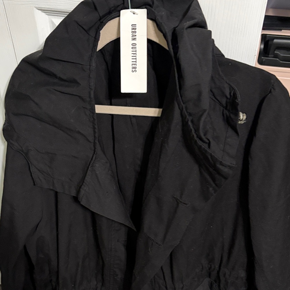 Urban Outfitters Black Ruffled Collar Coat